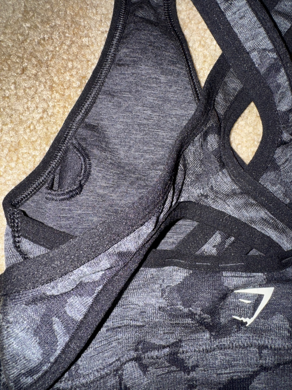 Gymshark Gray Black Camo Cross Back Sports Bra Strappy Workout Top - Picture 4 of 6